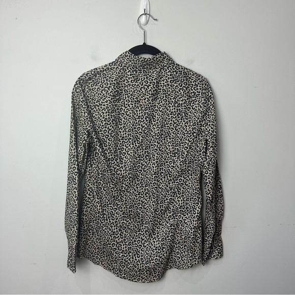Jcrew Leopard Print Button Up Shirt Tan Black Cotton Long Sleeve Animal Mobwife - Picture 2 of 7